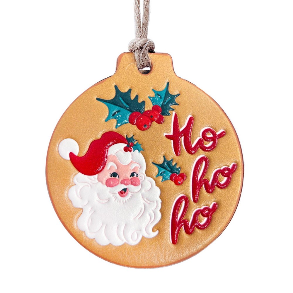 Embossed Vegan Leather Christmas Ornament - Approximately 3" L view 2