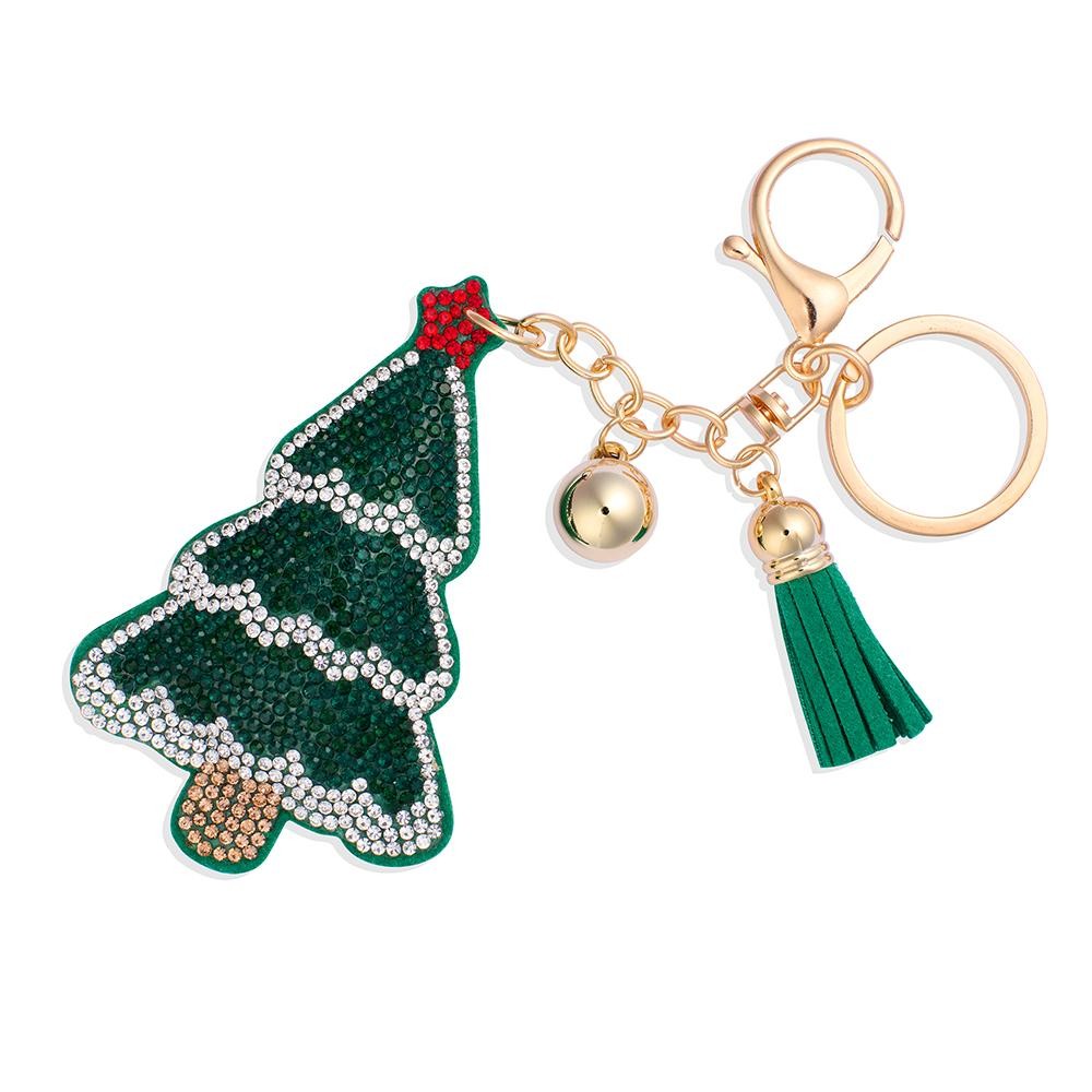 Rhinestone Studded Puffer Christmas Tree Keyring With Tassel - Approximately 7" L view 2