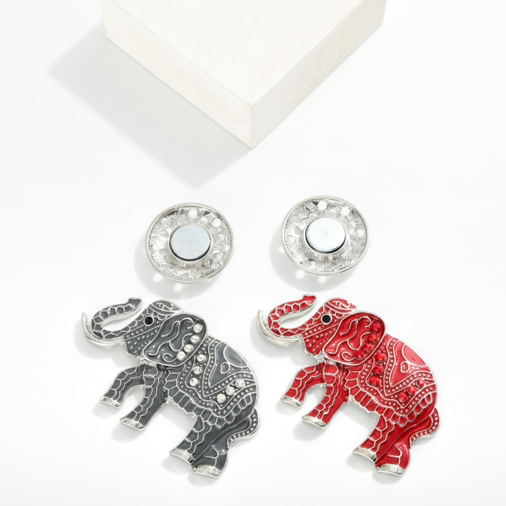 Enamel Elephant Brooch Pin - Approximately 2" L - Magnetic Pin view 4