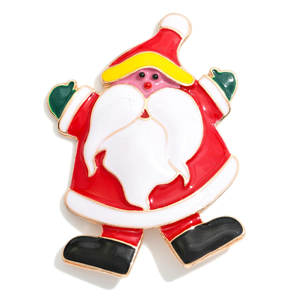 Enamel Christmas Santa Holiday Brooch Pin - Approximately 2" L - Magnetic Pin view 2