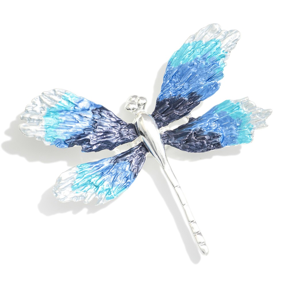 Painted Metal Dragonfly Brooch Pin - Approximately 2.50" L - Magnetic Pin view 2