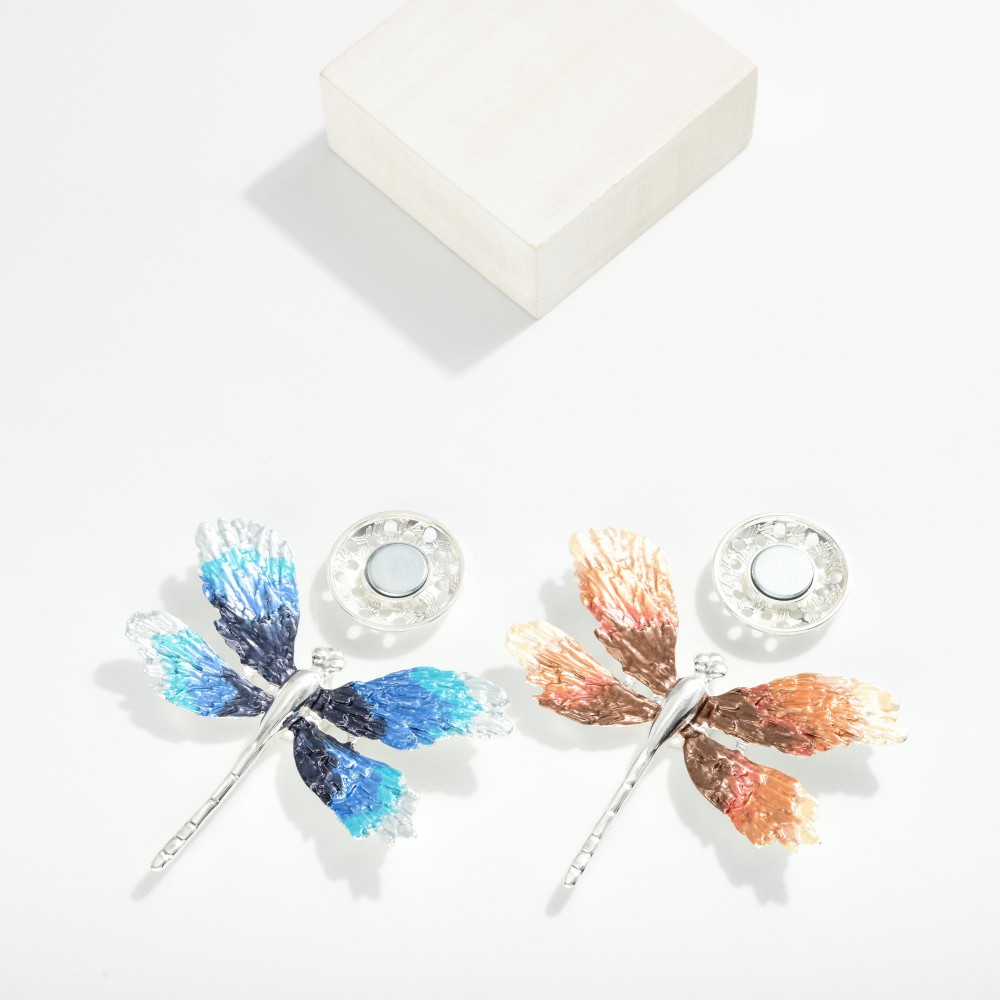 Painted Metal Dragonfly Brooch Pin - Approximately 2.50" L - Magnetic Pin view 4