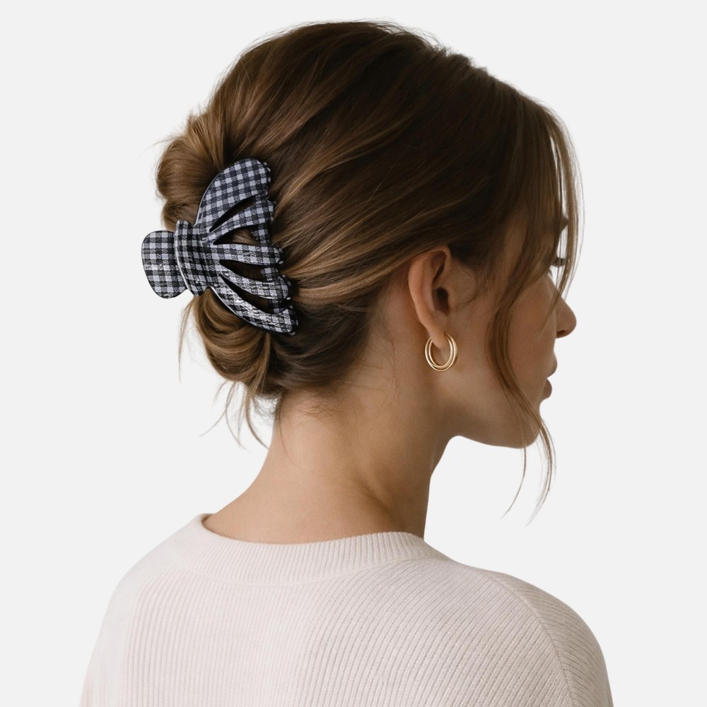 Gingham Print Acrylic Hair Clip - Approximately 4.25" Length view 2