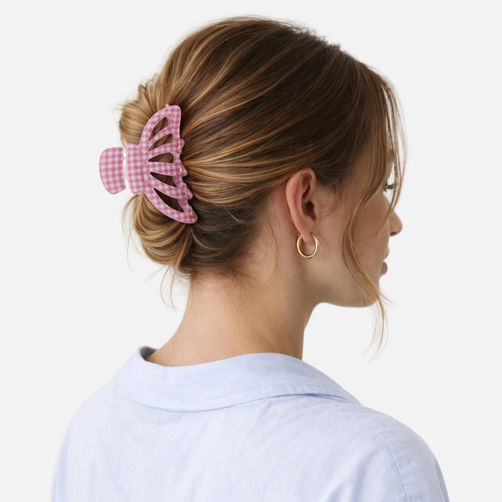 Gingham Print Acrylic Hair Clip - Approximately 4.25" Length view 2