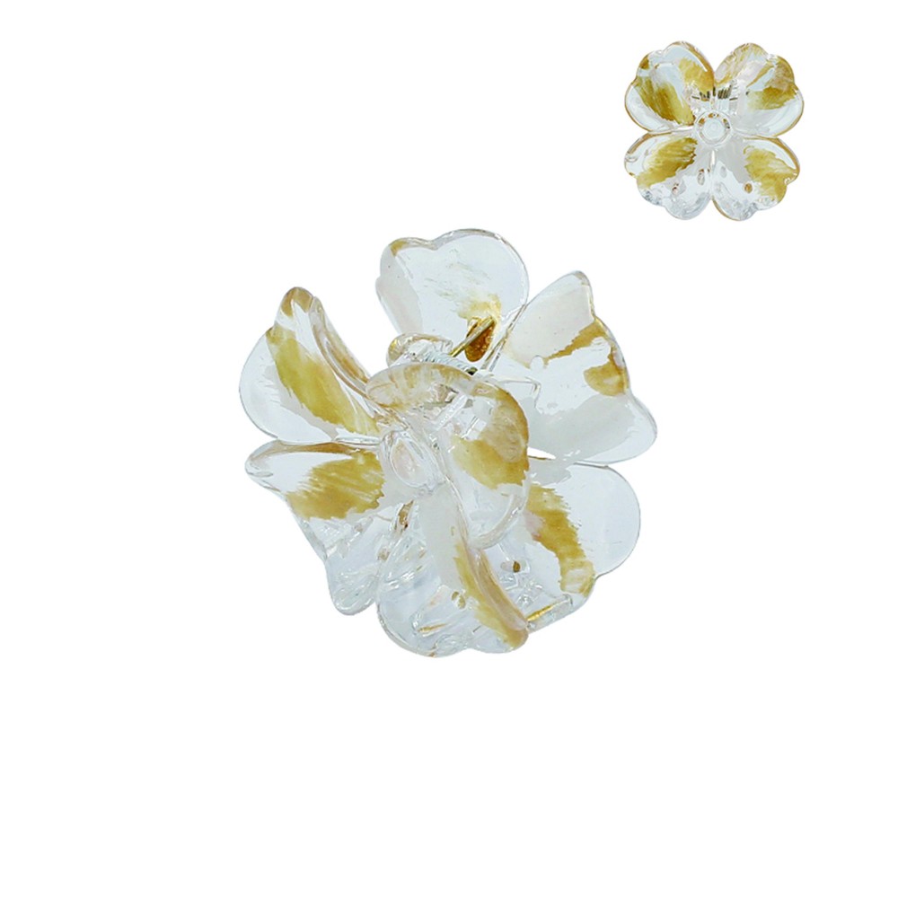 Clear Acrylic Flower Hair Clip With Gold Accents - Approximately 2.5" Length view 2