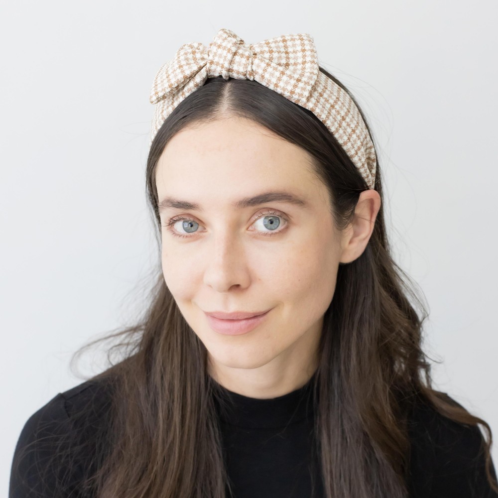 Houndstooth Wrapped Headband With Top Bow Detail - One Size Fits Most - 100% Polyester view 2