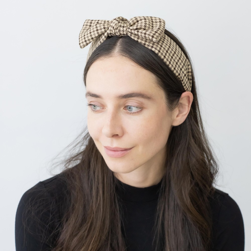 Houndstooth Wrapped Headband With Top Bow Detail - One Size Fits Most - 100% Polyester view 2