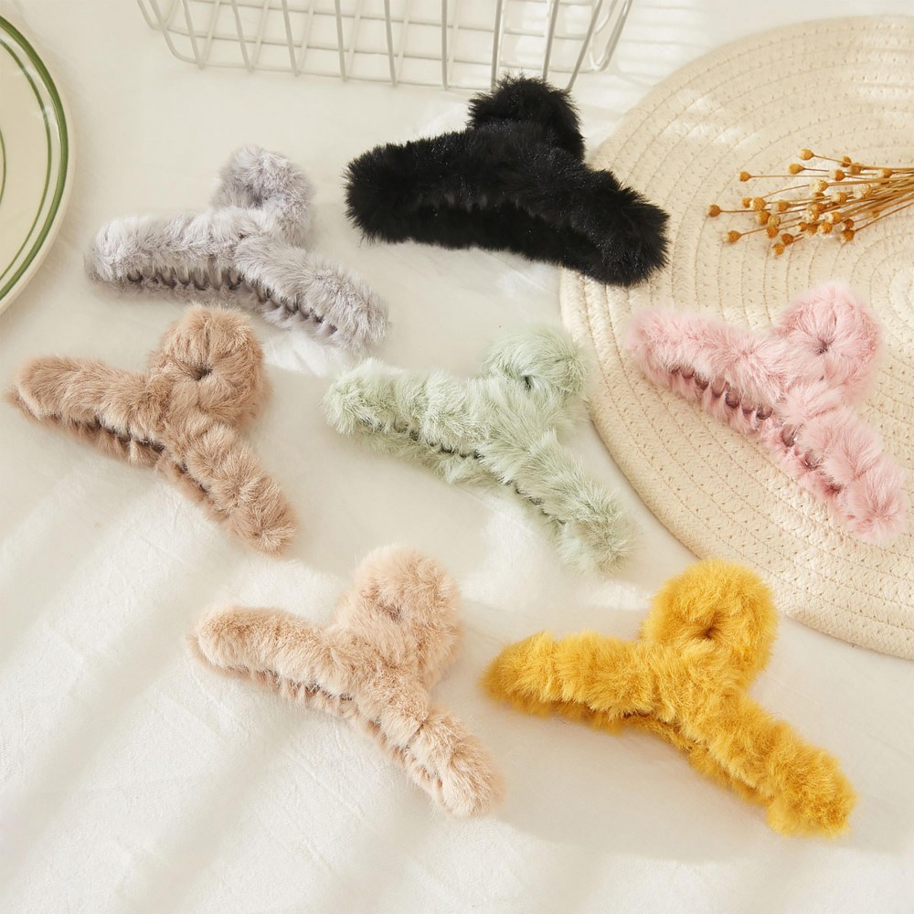 Faux Fur Criss Cross Hair Claw. - Approximately 4.25" L view 4