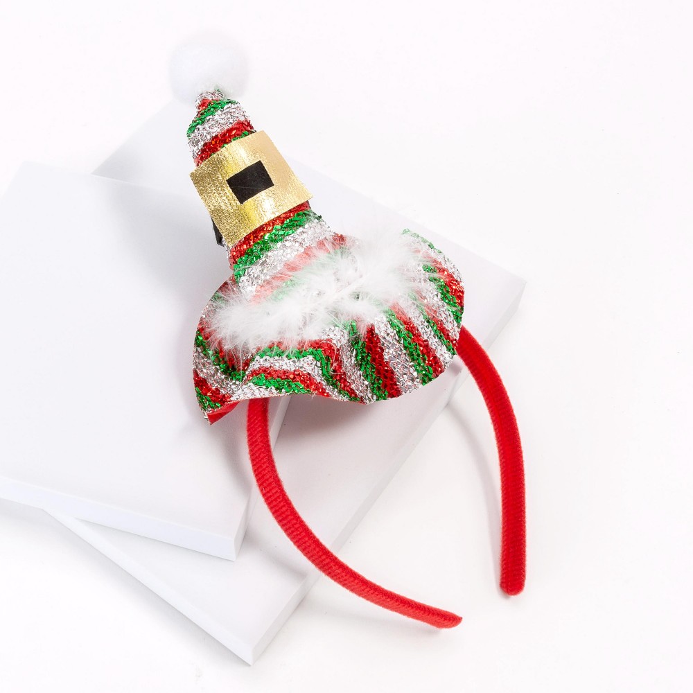 Glitter Holiday Hat Christmas Headband - One Size Fits Most - Wrapped Headband view 2