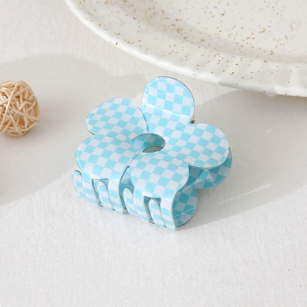 Plaid Printed Flower Claw Hair Clip - Approximately 2" L view 2
