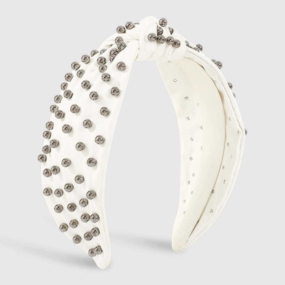 Vegan Leather Knotted Pearl Headband - One Size Fits Most view 2