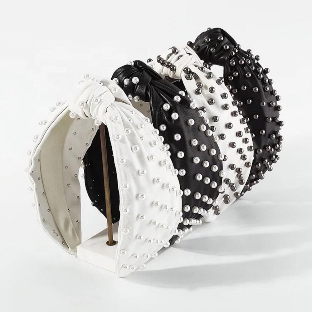 Vegan Leather Knotted Pearl Headband - One Size Fits Most view 4