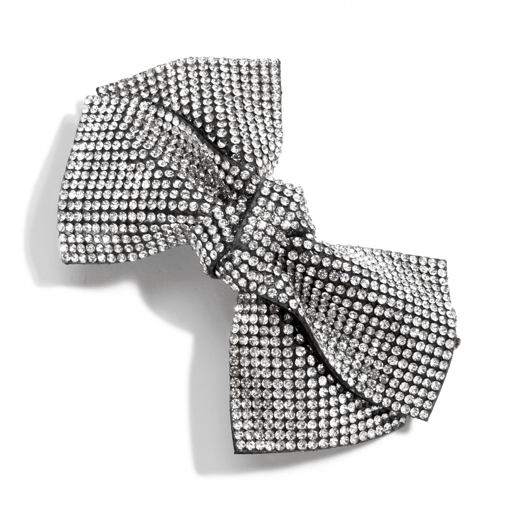 Circular Rhinestone Studded Barrette Bow - Approximately 4" W X 2" T view 2