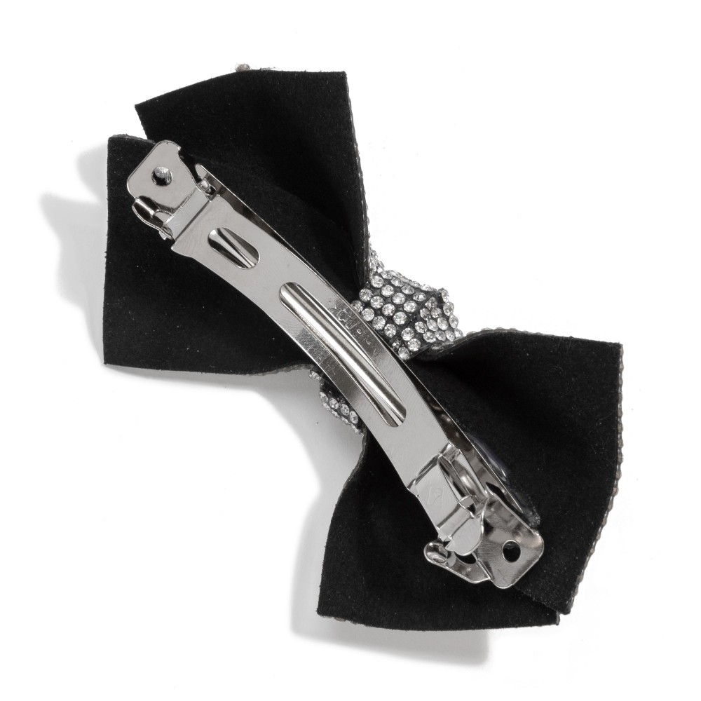 Circular Rhinestone Studded Barrette Bow - Approximately 4" W X 2" T view 4