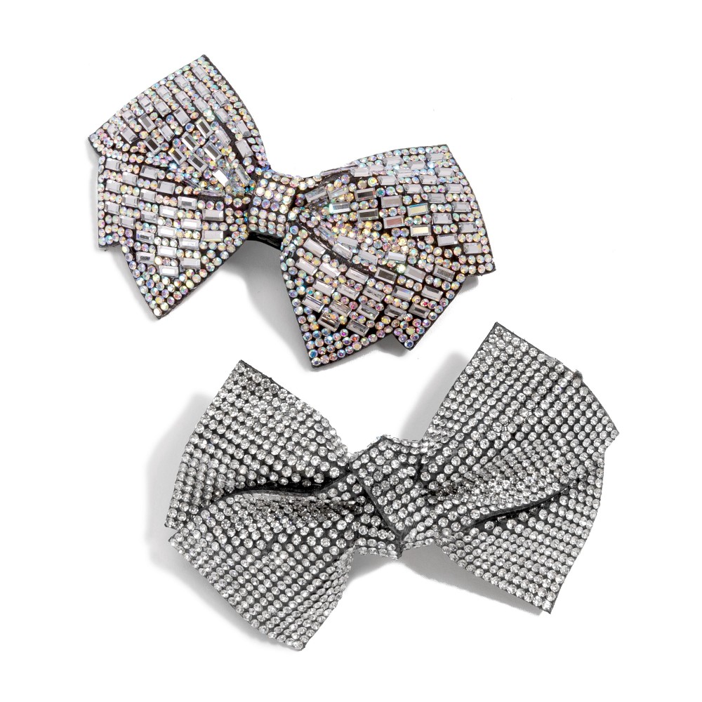 Circular Rhinestone Studded Barrette Bow - Approximately 4" W X 2" T view 6