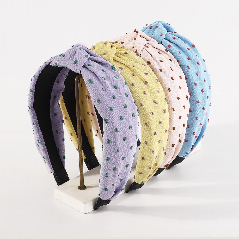 Knotted Headband With Embroidered Speckle Dots - One Size Fits Most view 4