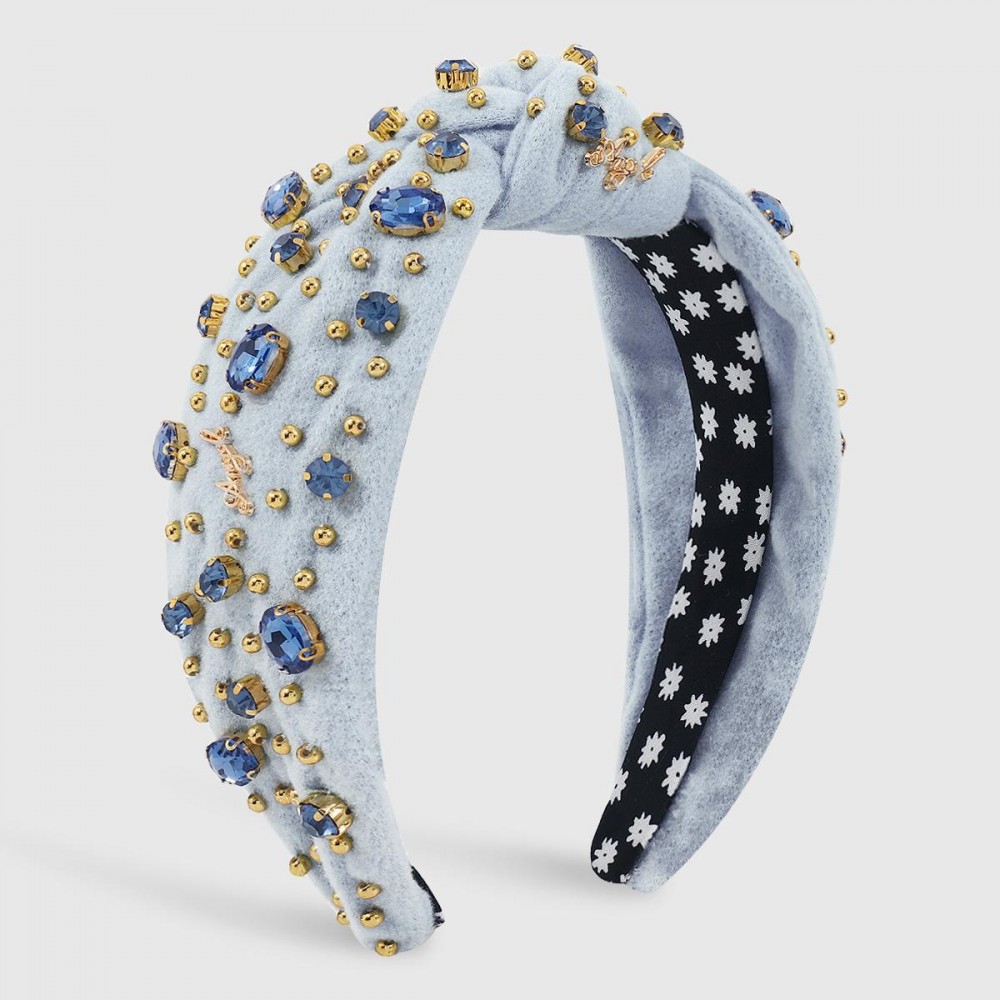 Fuzzy Knotted Headband Featuring Rhinestone Studs and "Angel" Emblems - One Size Fits Most view 2