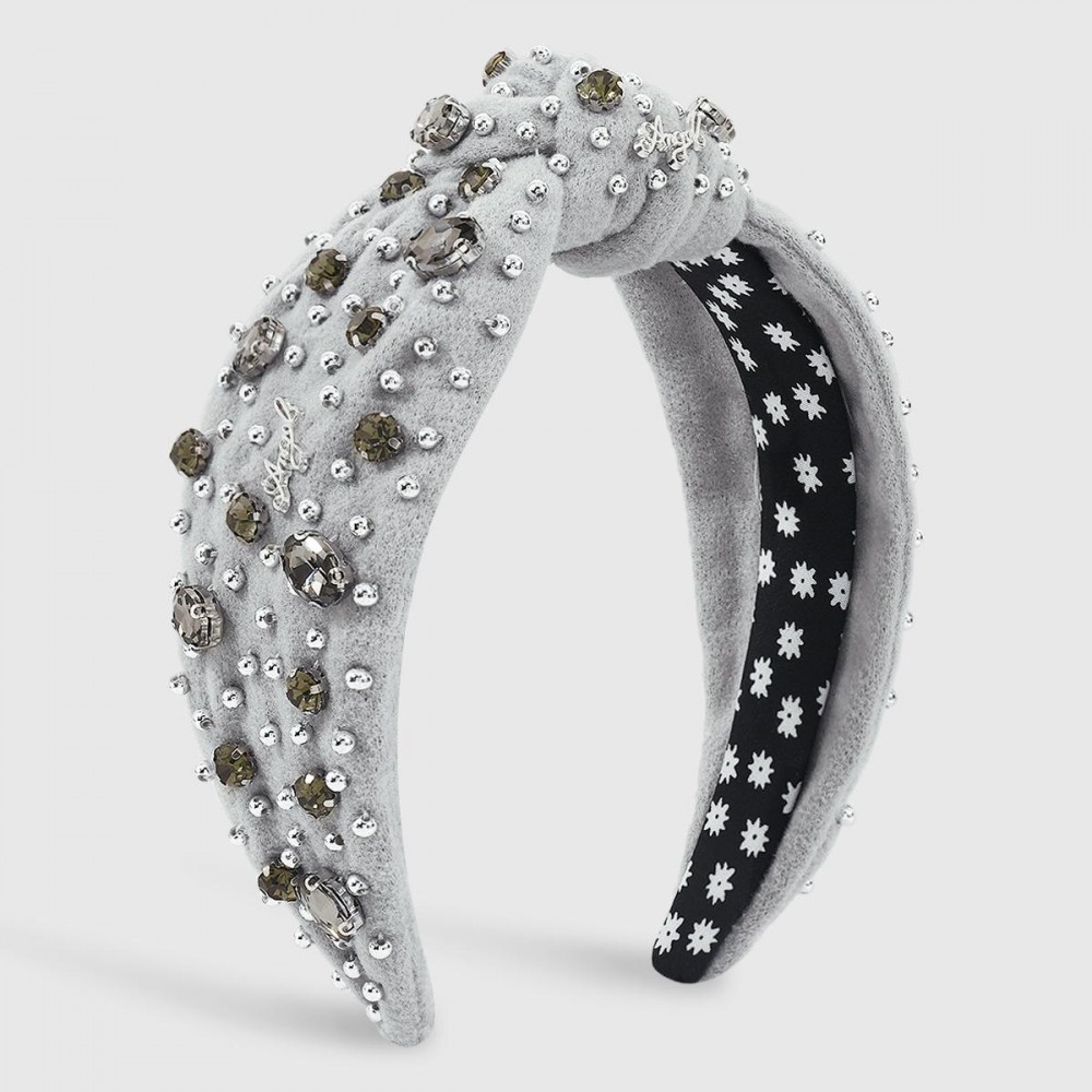 Fuzzy Knotted Headband Featuring Rhinestone Studs and "Angel" Emblems - One Size Fits Most view 2