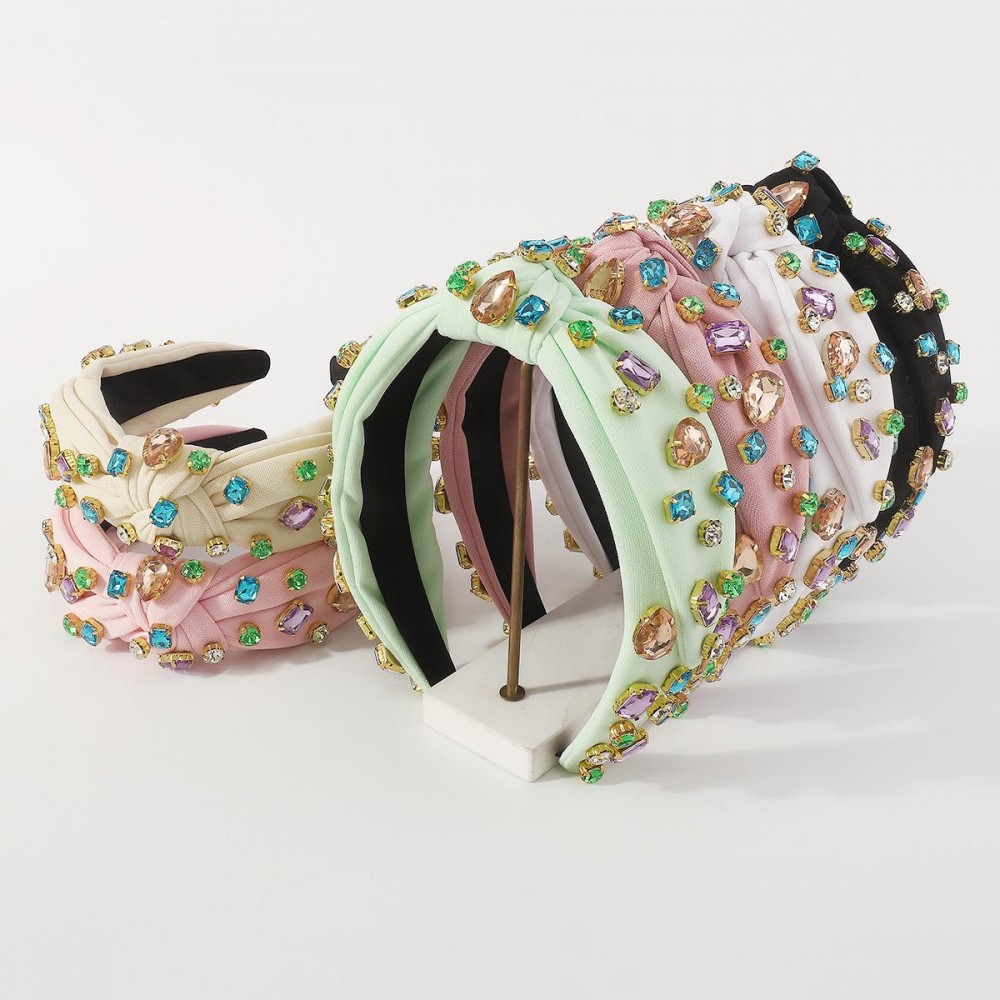 Layered Knotted Headband Featuring Rhinestone Studs - One Size Fits Most view 4