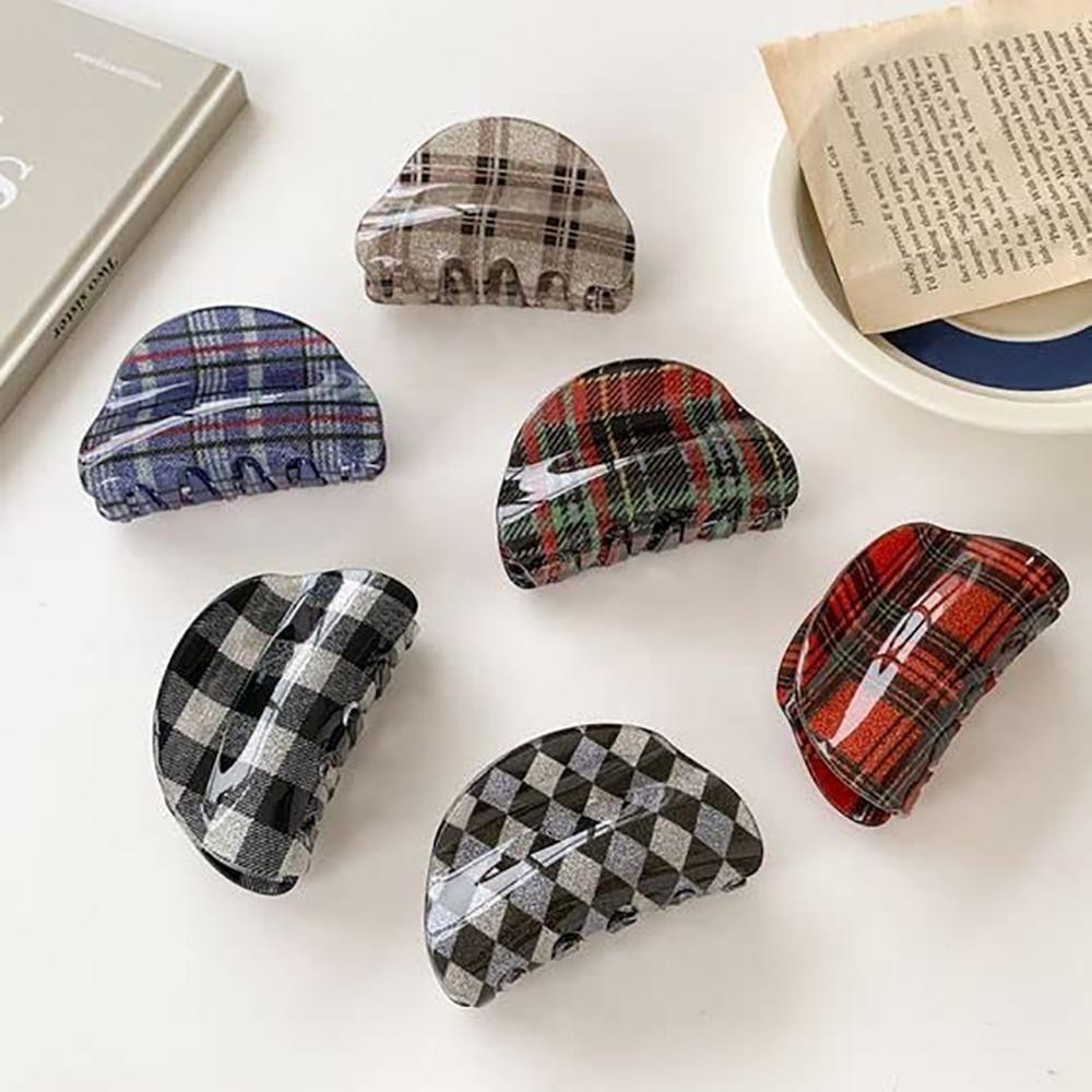 Plaid Oblong Hair Claw Clip - Approximately 3"L view 4