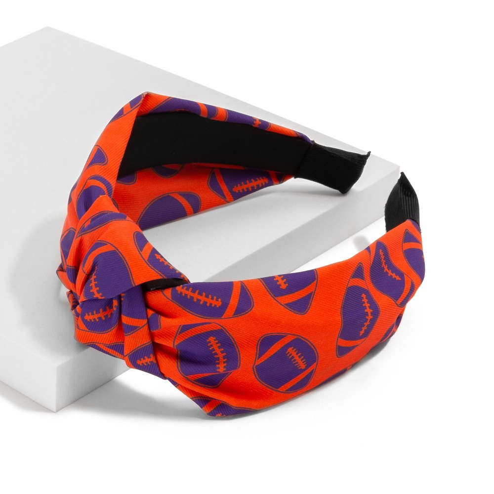 Football Printed Wrapped Headband With Top Knot - One Size Fits Most view 2