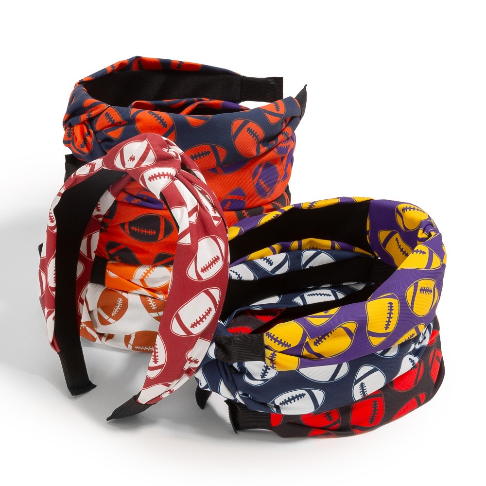 Football Printed Wrapped Headband With Top Knot - One Size Fits Most view 4
