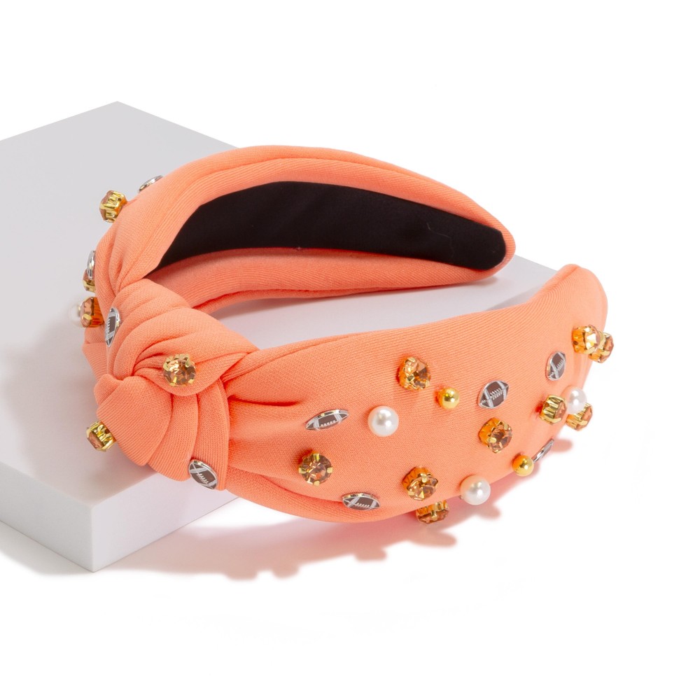 Game Day Statement Top Knot Headband With Pearl and Rhinestone Accents - One Size view 2