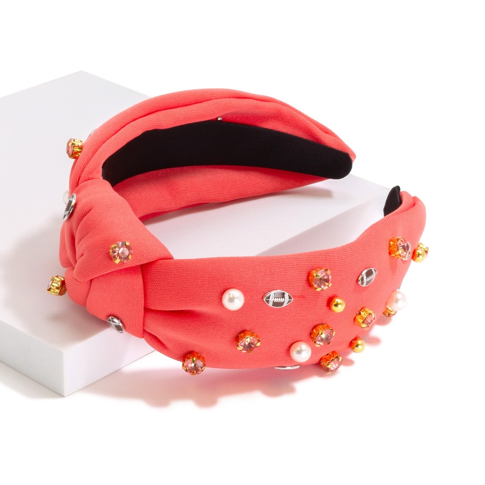 Game Day Statement Top Knot Headband With Pearl and Rhinestone Accents - One Size view 2