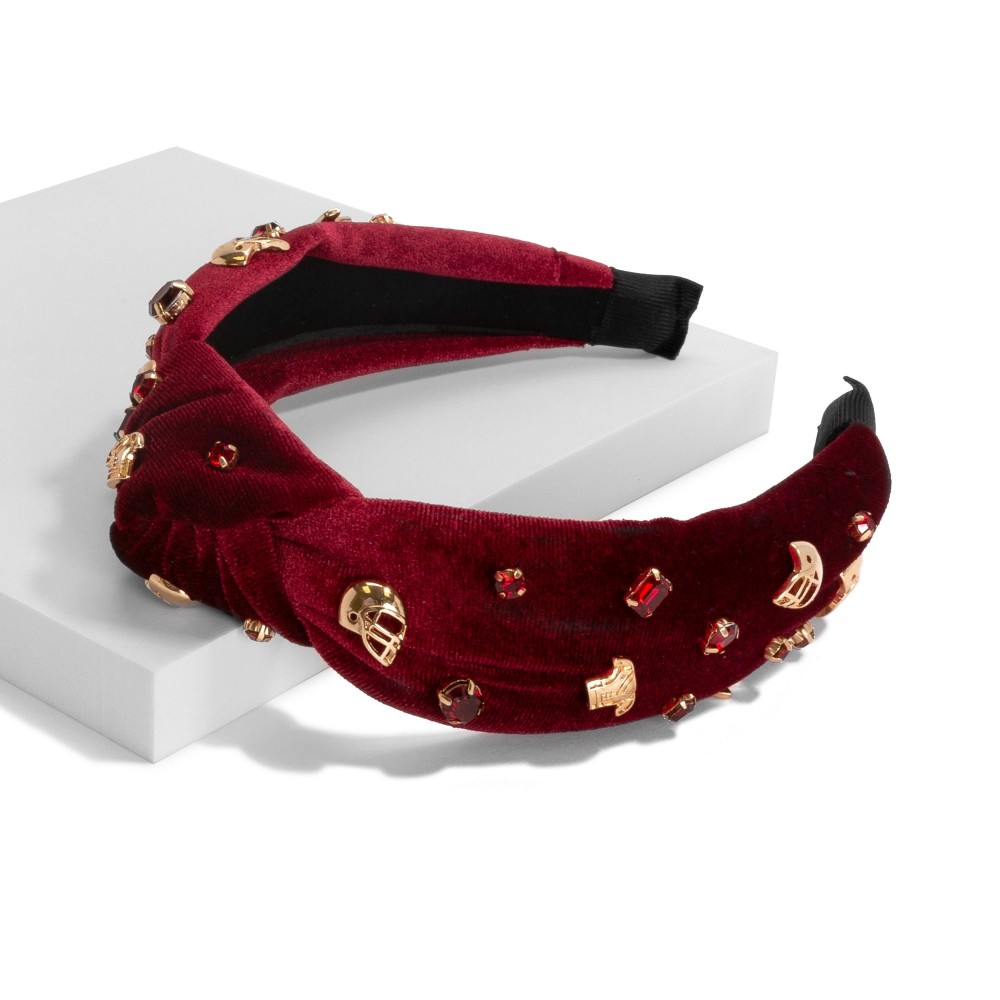 Velvet Wrapped Gameday Headband With Football Helmet, Jersey and Rhinestone Studded Details - One Size Fits Most view 2