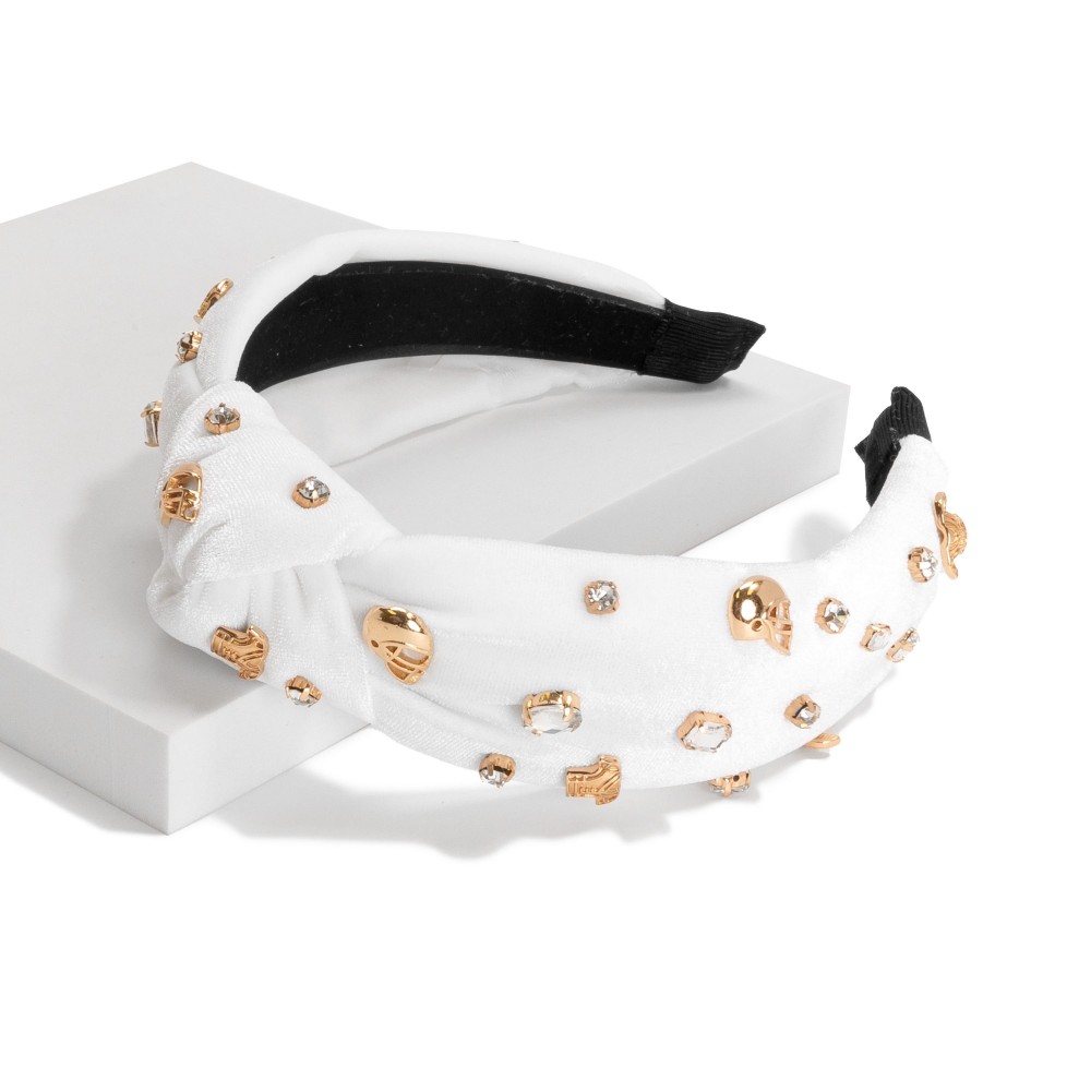 Velvet Wrapped Gameday Headband With Football Helmet, Jersey and Rhinestone Studded Details - One Size Fits Most view 2