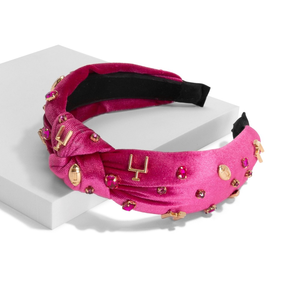 Velvet Wrapped Gameday Headband With Football, Gamepost and Rhinestone Studded Details - One Size Fits Most view 2