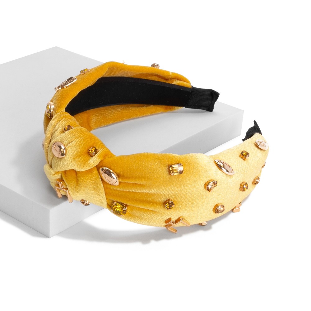 Velvet Wrapped Gameday Headband With Football, Gamepost and Rhinestone Studded Details - One Size Fits Most view 2