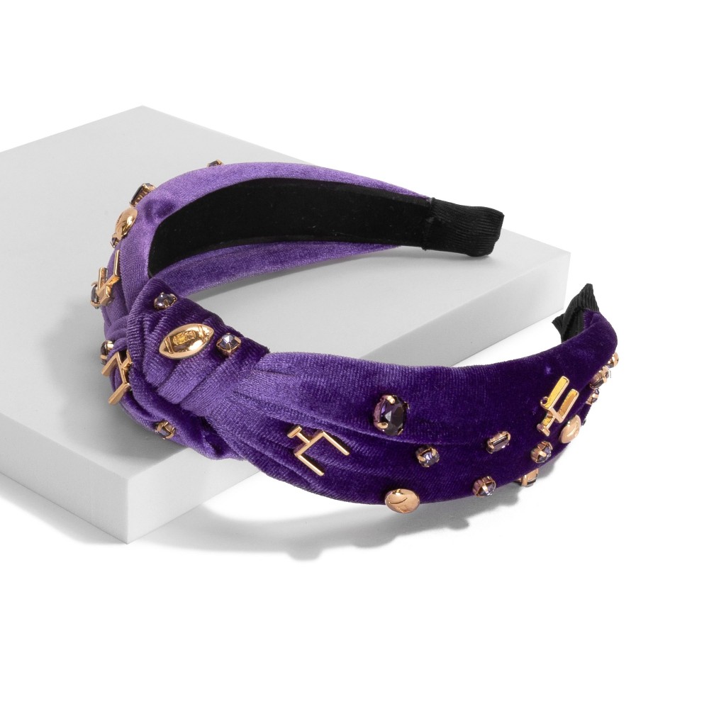 Velvet Wrapped Gameday Headband With Football, Gamepost and Rhinestone Studded Details - One Size Fits Most view 2
