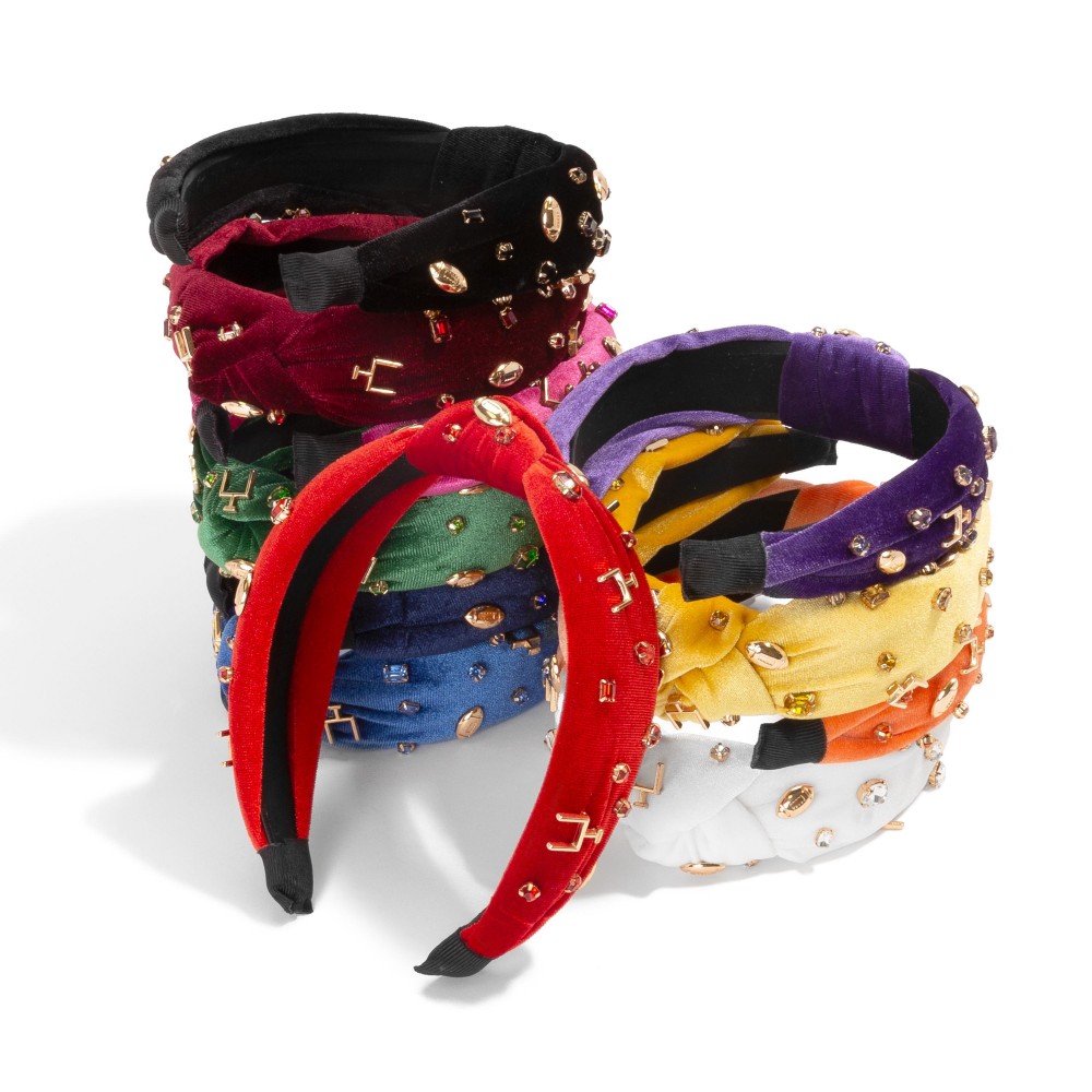 Velvet Wrapped Gameday Headband With Football, Gamepost and Rhinestone Studded Details - One Size Fits Most view 4