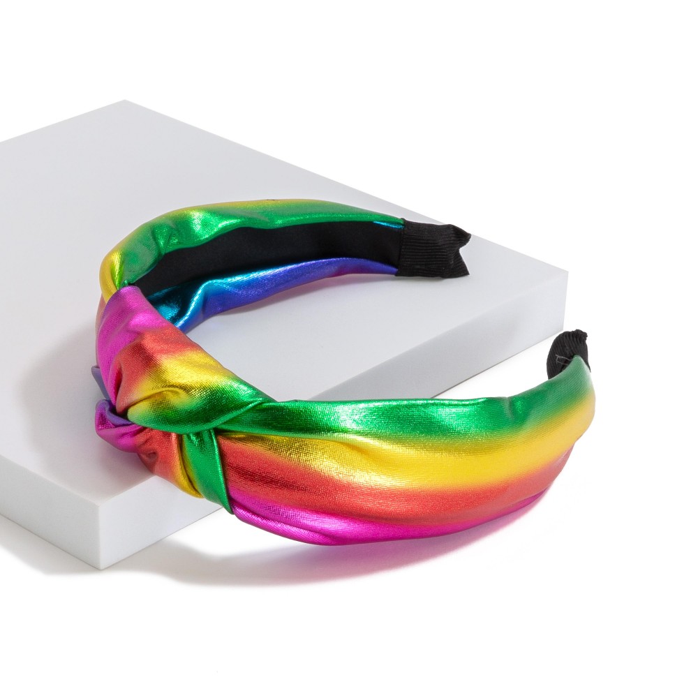 Shiny Faux Leather Top Knot Headband - One Size Fits Most view 2