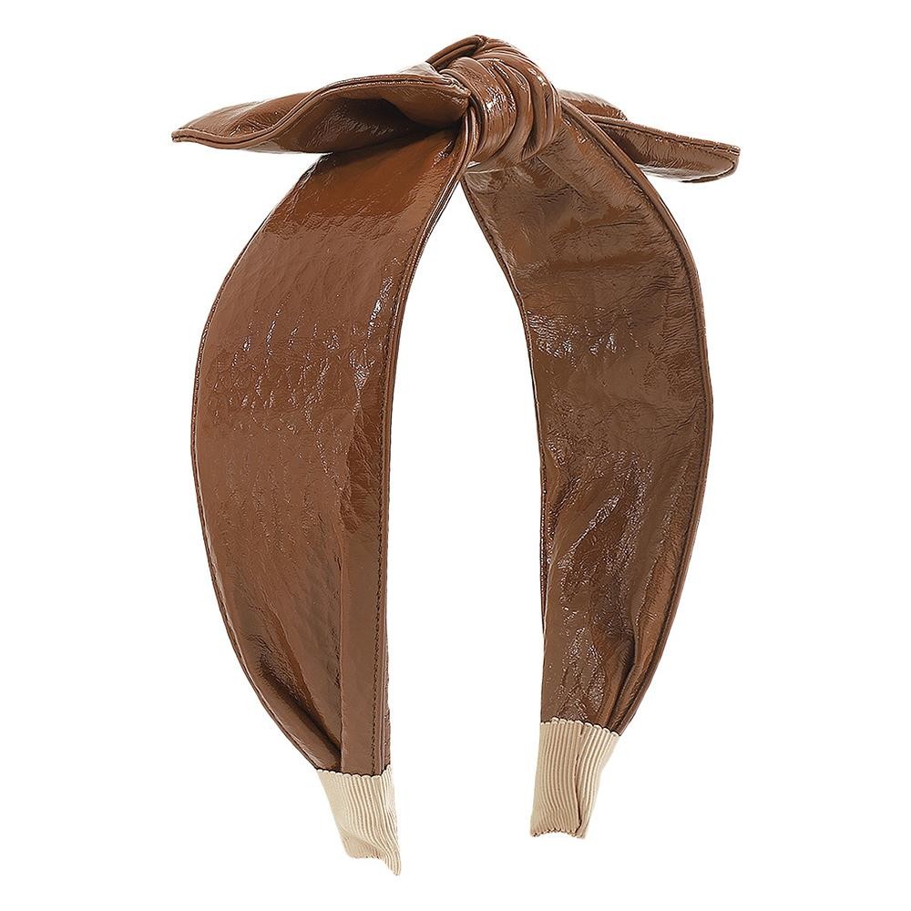 Faux Leather Top Knot Bow Headband - One Size Fits Most view 2