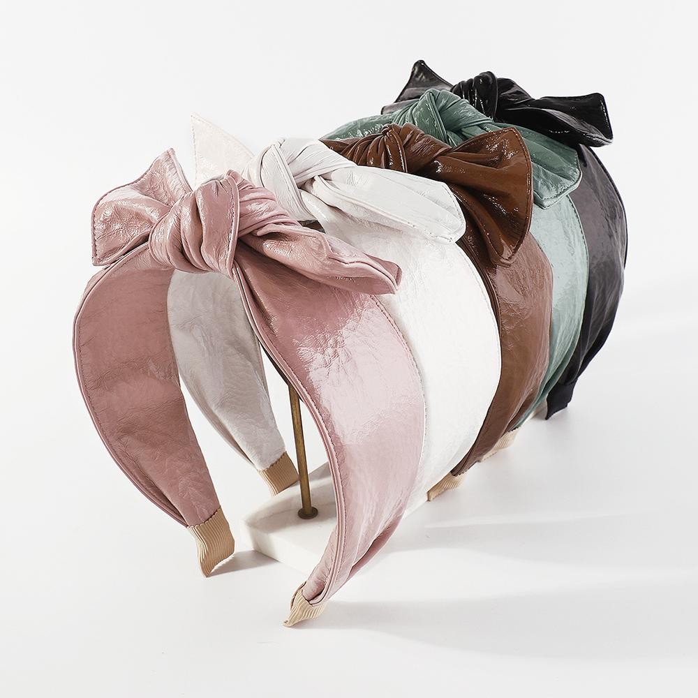 Faux Leather Top Knot Bow Headband - One Size Fits Most view 4