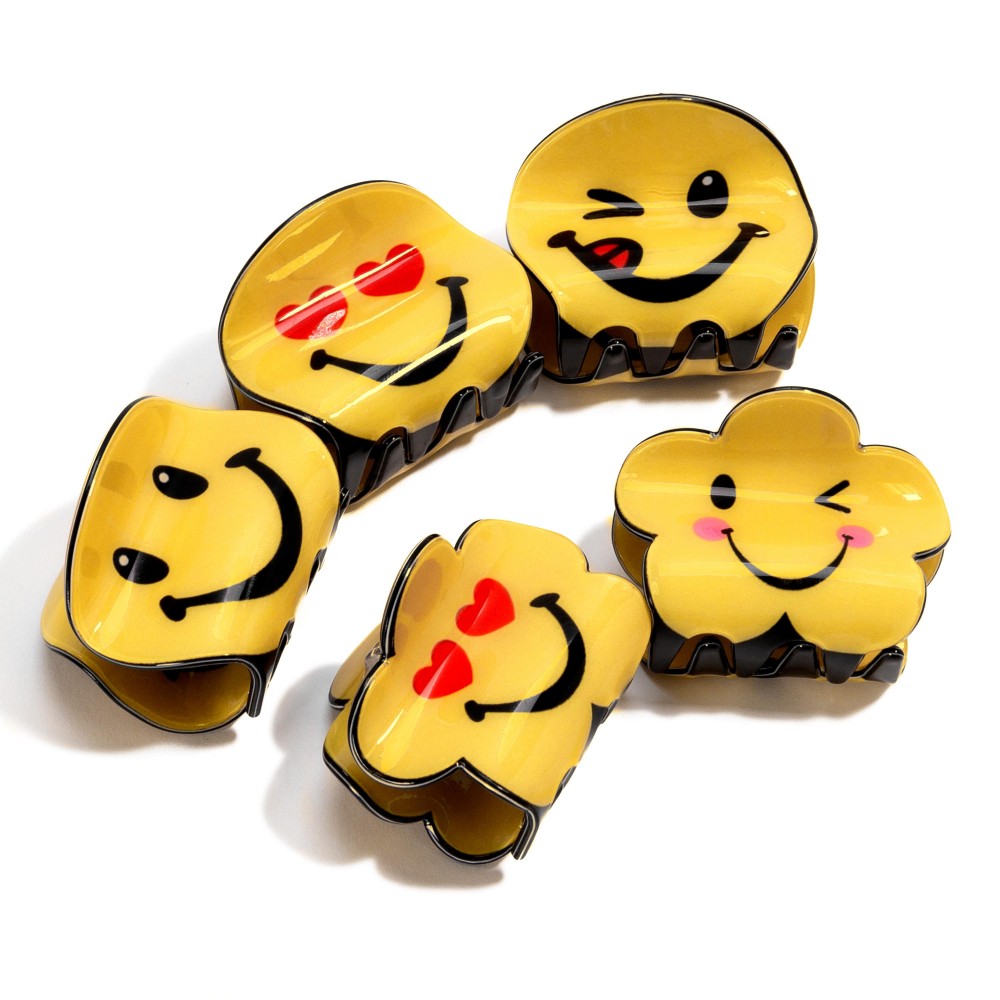 Flower Shaped Happy Face Acetate Hair Clip - Approximately 1.5"L view 4