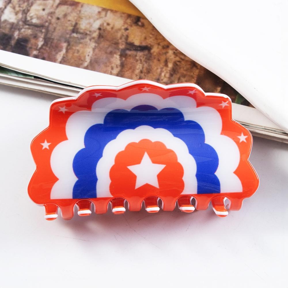 Americana Rainbow Print Acetate Claw Hair Clip Approximately 3" L view 2