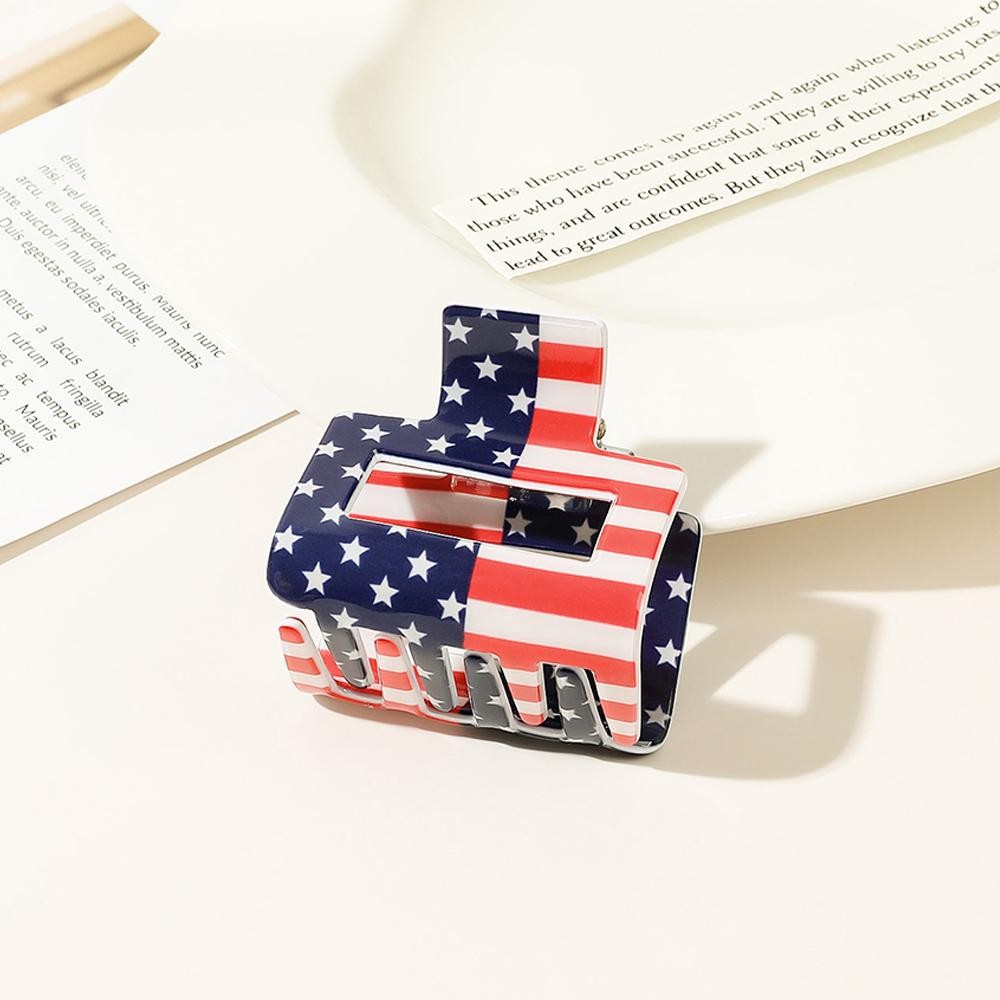 Americana Print Acetate Claw Hair Clip Approximately 2" L view 2