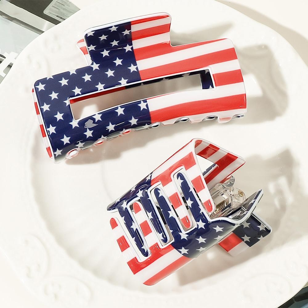 Americana Print Acetate Claw Hair Clip Approximately 2" L view 4