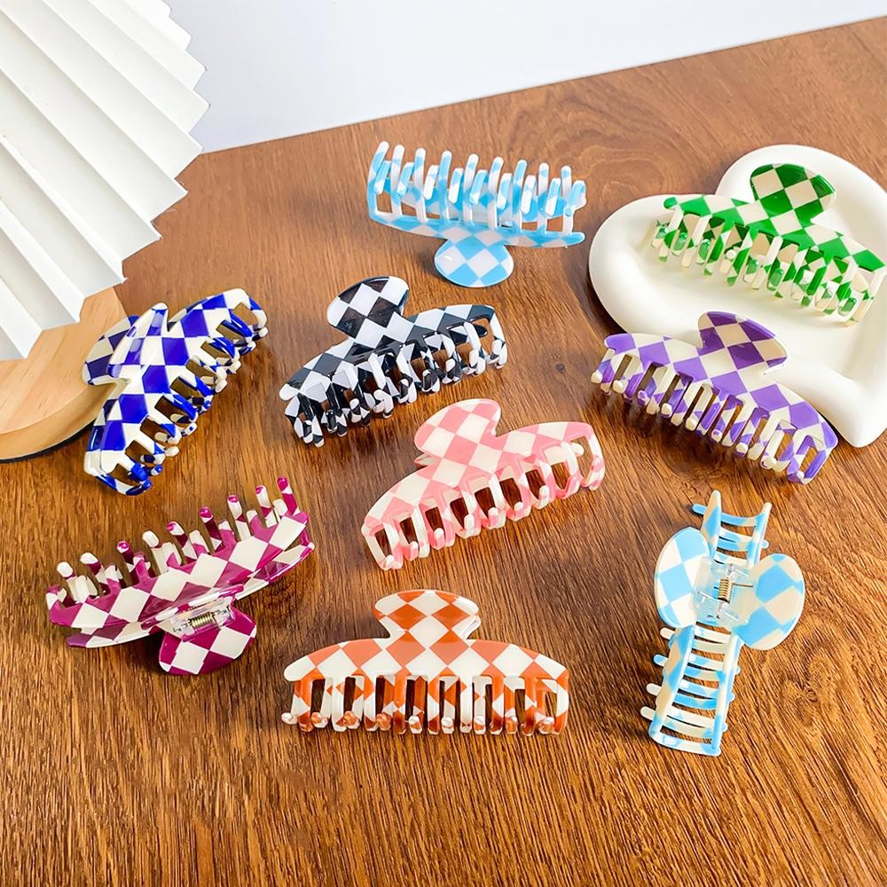 Checker Acetate Claw Hair Clip - Approximately 3.25" L view 4
