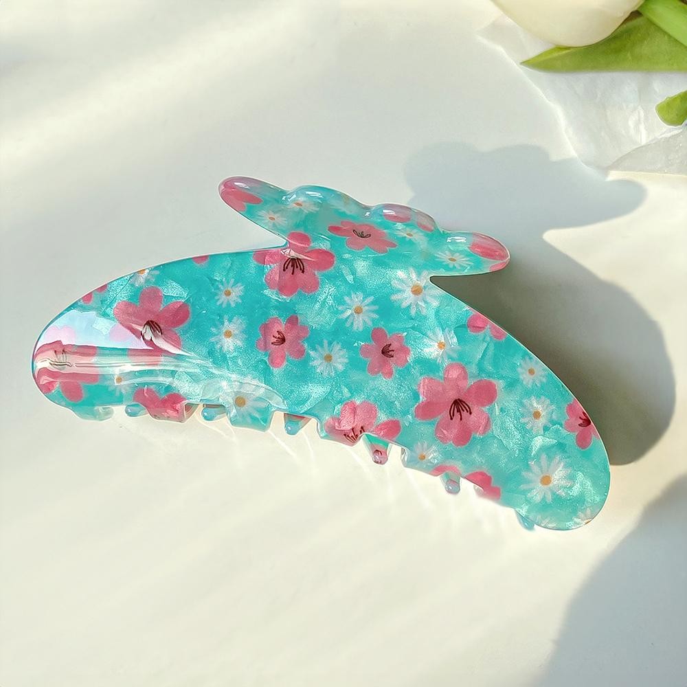 Acetate Flower Print Claw Hair Clip - Approximately 4.25" L view 2