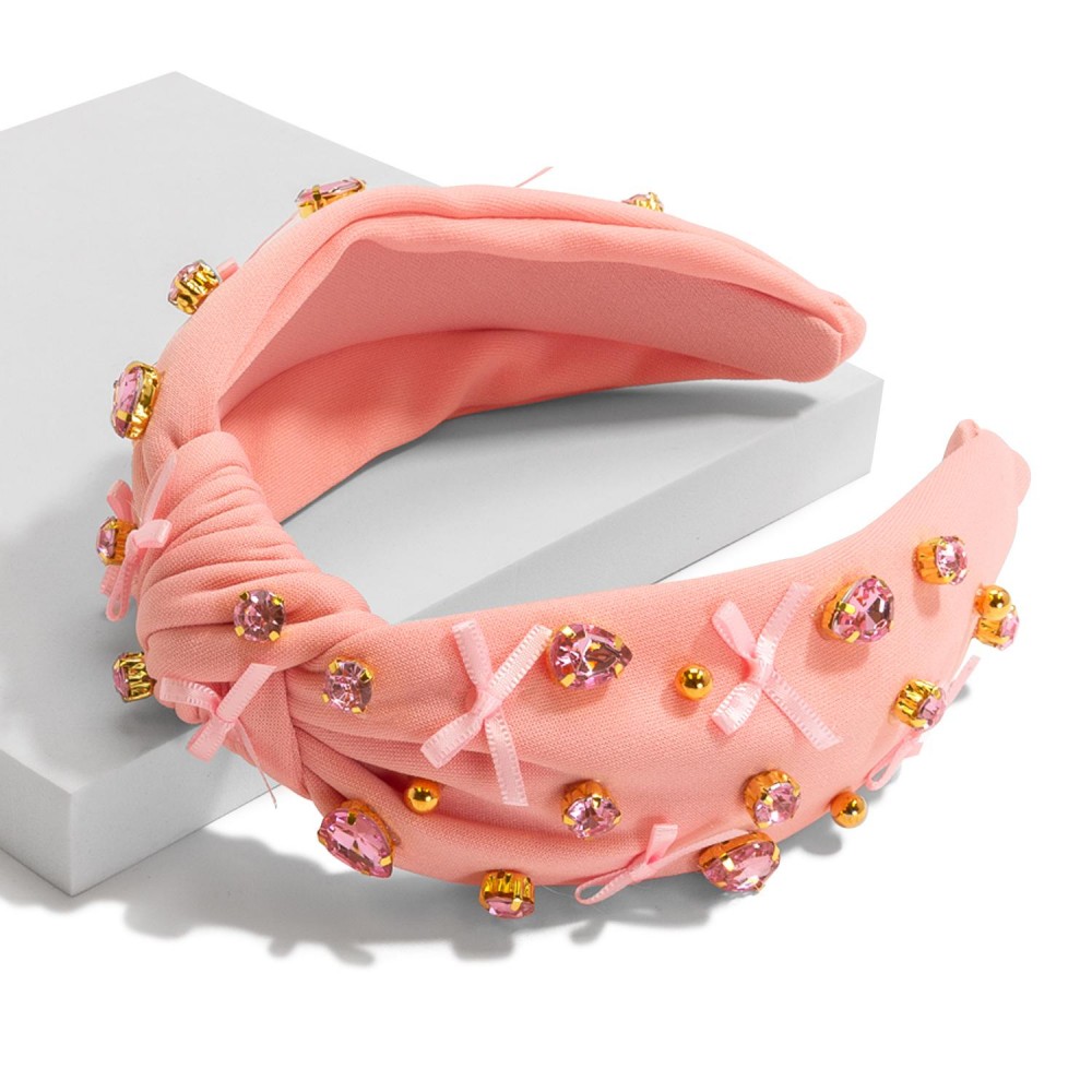 Rhinestone Studded Knotted Headband With Bow Accents - One Size Fits Most view 2
