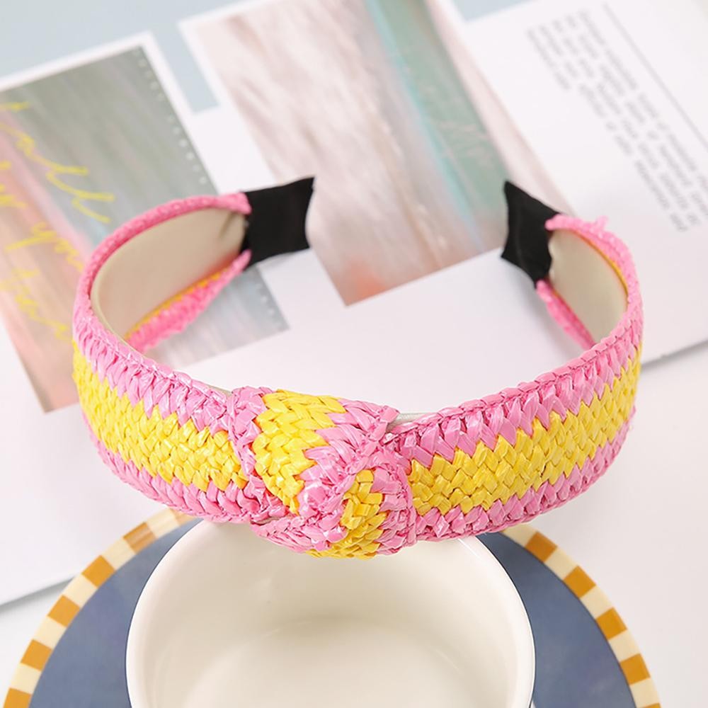 Woven Straw Headband With Top Knot Detail - One Size Fits Most view 2