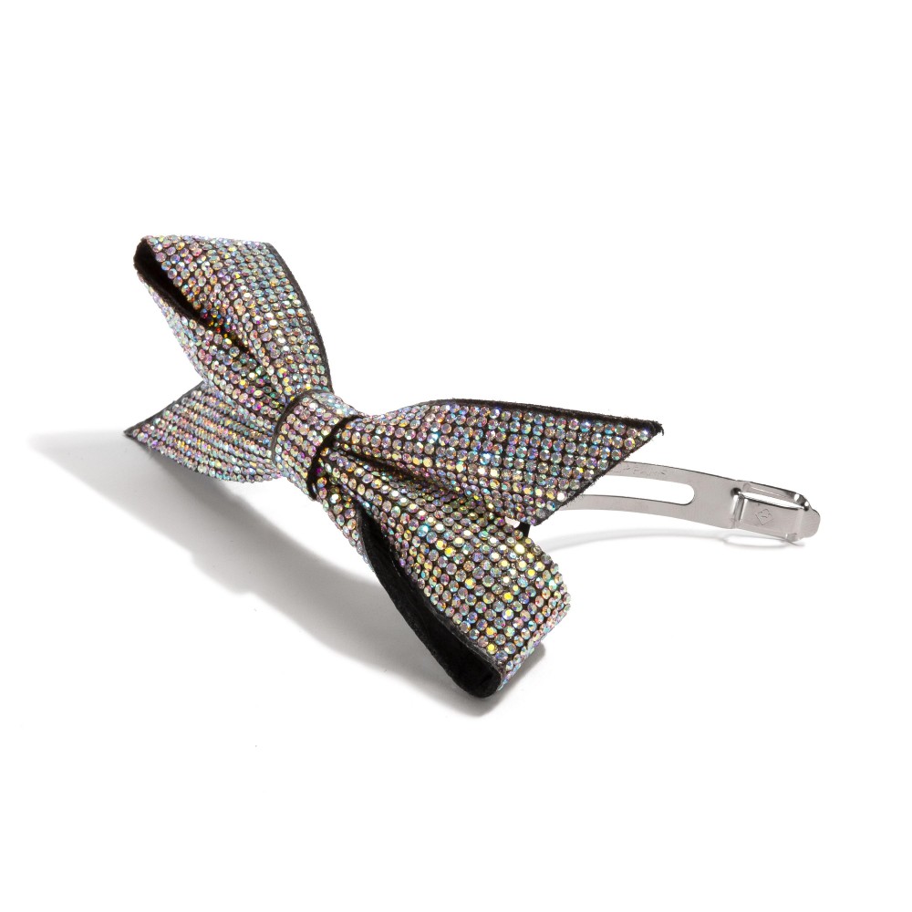 Rhinestone Studded Bow French Hair Barrette - Approximately 5.25" L view 4