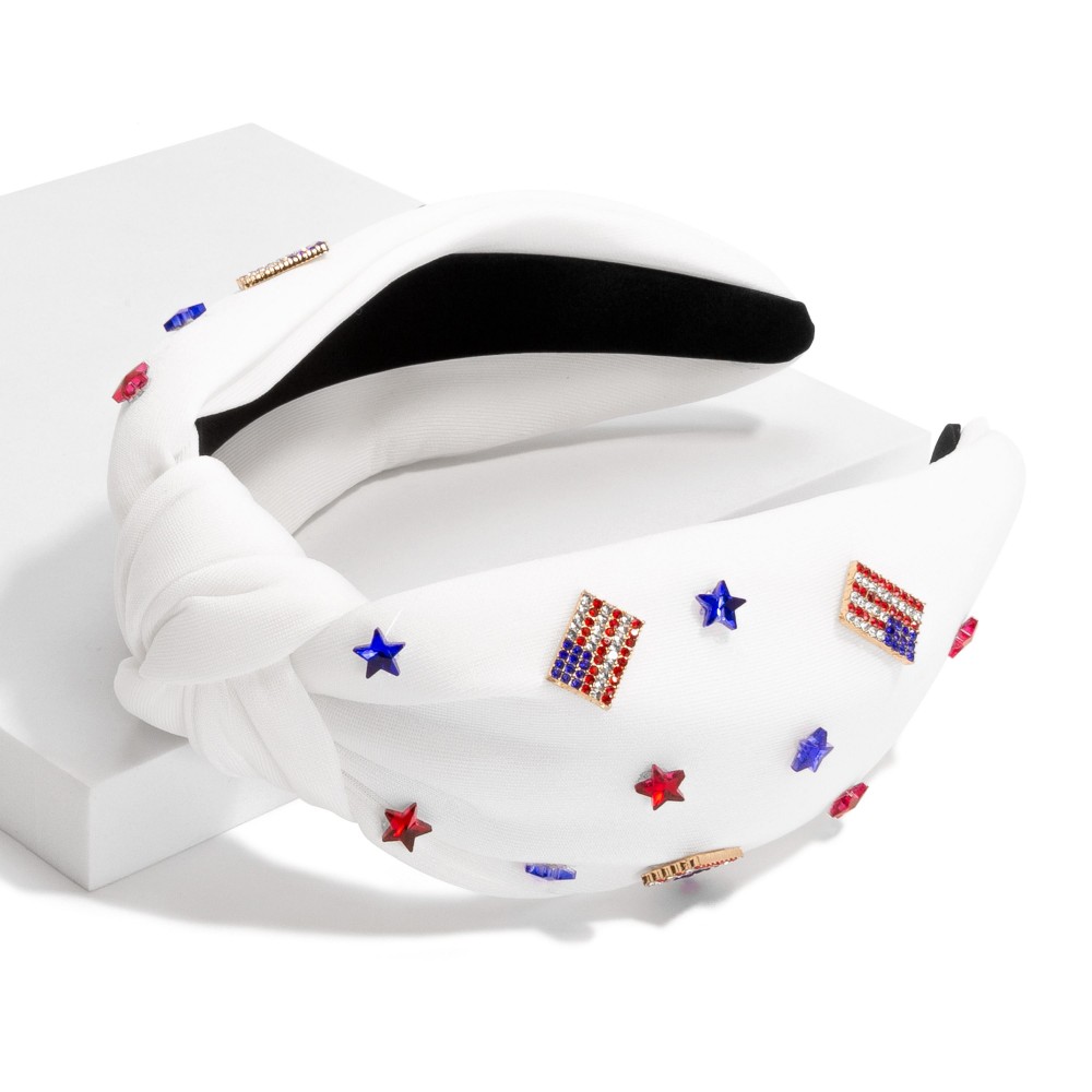 Satin Headband With Top Knot With Americana Charms - One Size Fits Most view 2