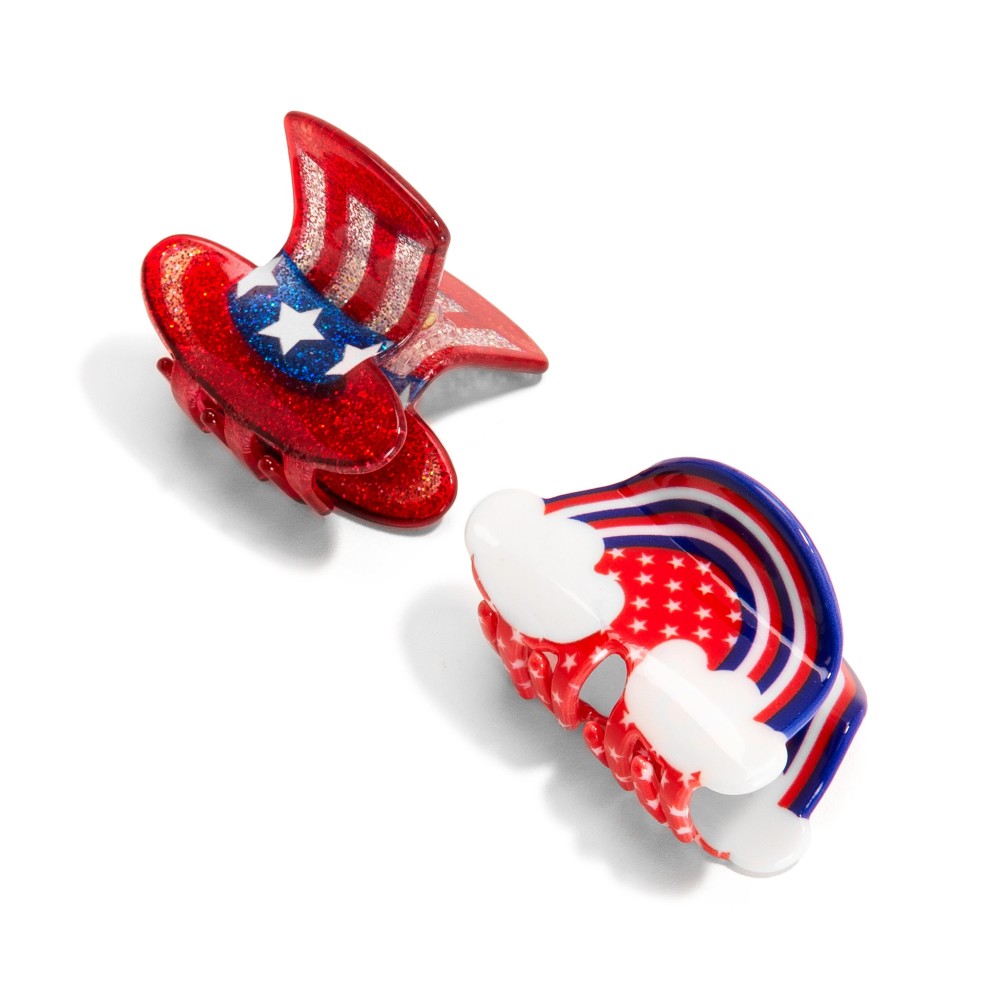 Set of Two Americana Claw Clips Featuring Glitter Accents - Approximately 1.5"L view 2