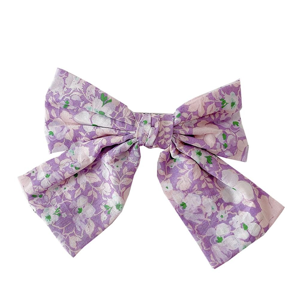 Flower Printed Clip-On Hair Bow - Aligator Clip - Approximately 6"W X 4.5"L view 2