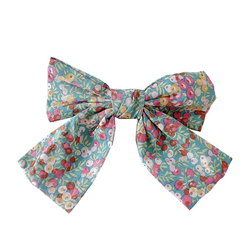 Flower Printed Clip-On Hair Bow - Aligator Clip - Approximately 6"W X 4.5"L view 2